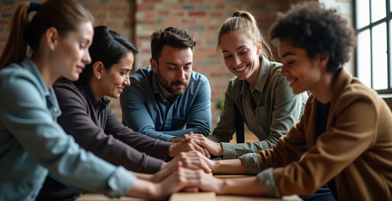 Équipe construisant ensemble une structure en bois